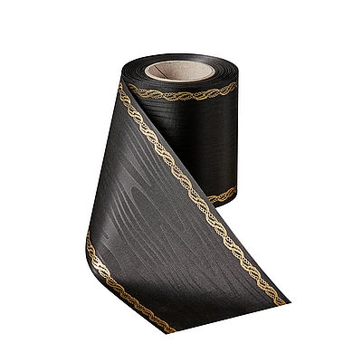 Präge-Moiré Schwarz mit Rand Perlenkette in Gold